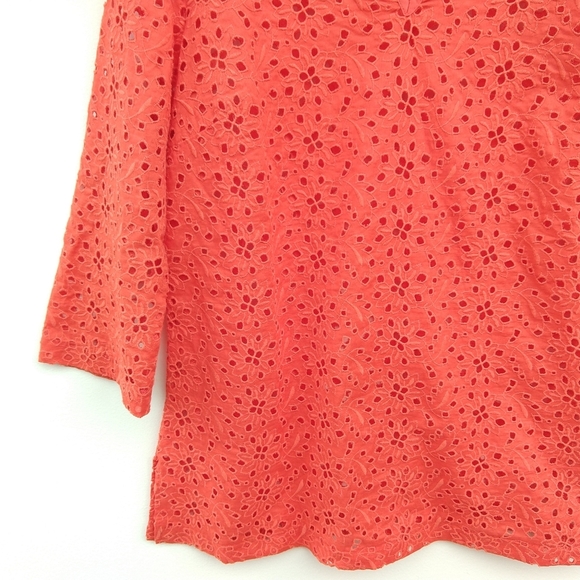 Talbots orange eyelet lace top with 3/4 sleeves - Picture 5 of 8
